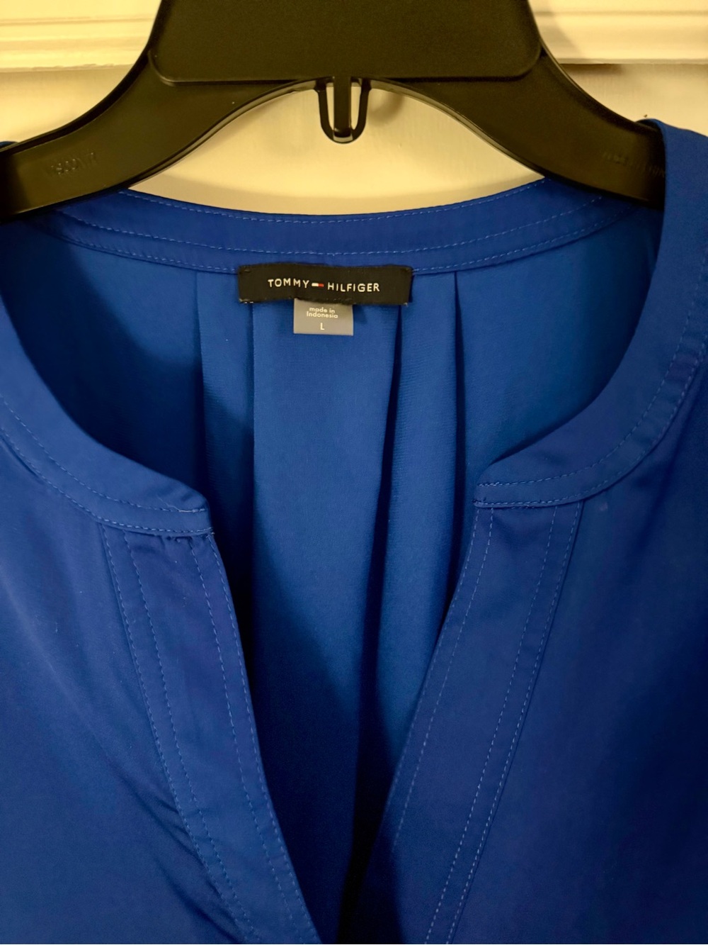 Tommy Hilfiger Royal Blue Flutter Sleeve Split-Neck Blouse - Picture 2 of 2
